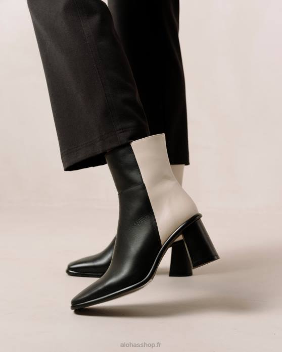 femmes crème noire P64N341 Alohas west - bottes en cuir noir et blanc