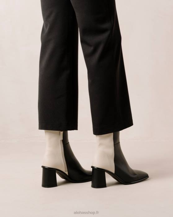 femmes crème noire P64N341 Alohas west - bottes en cuir noir et blanc
