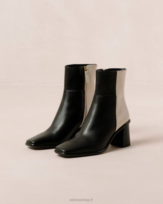 femmes crème noire P64N341 Alohas west - bottes en cuir noir et blanc
