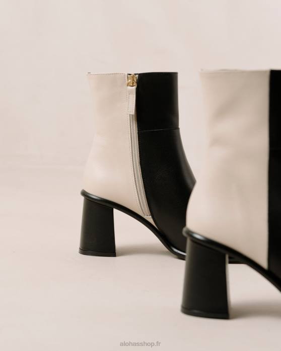 femmes crème noire P64N341 Alohas west - bottes en cuir noir et blanc