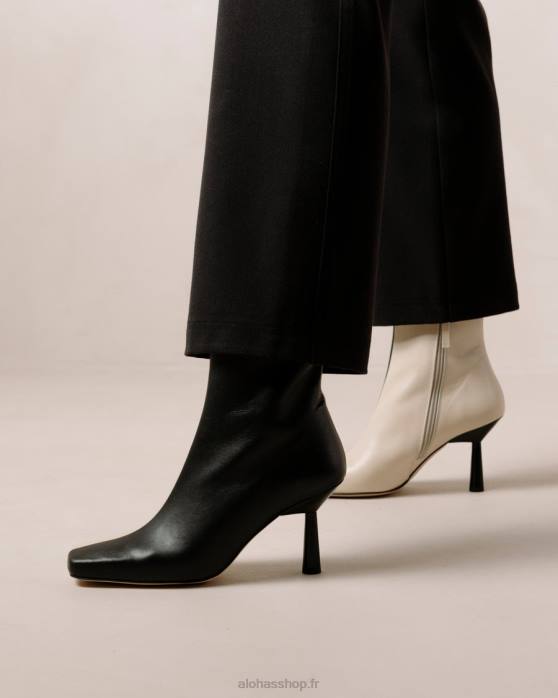femmes crème noire P64N573 Alohas frappã© - bottes en cuir noir et blanc