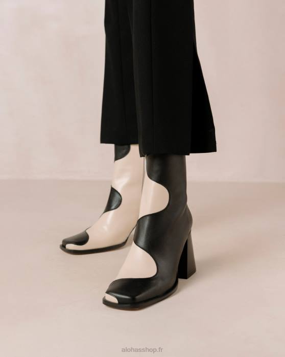 femmes crème noire P64N9 Alohas blair - bottes en cuir noir et blanc