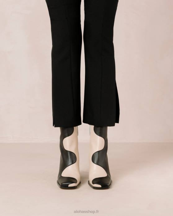 femmes crème noire P64N9 Alohas blair - bottes en cuir noir et blanc