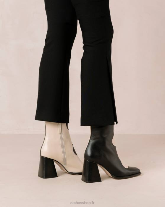 femmes crème noire P64N9 Alohas blair - bottes en cuir noir et blanc