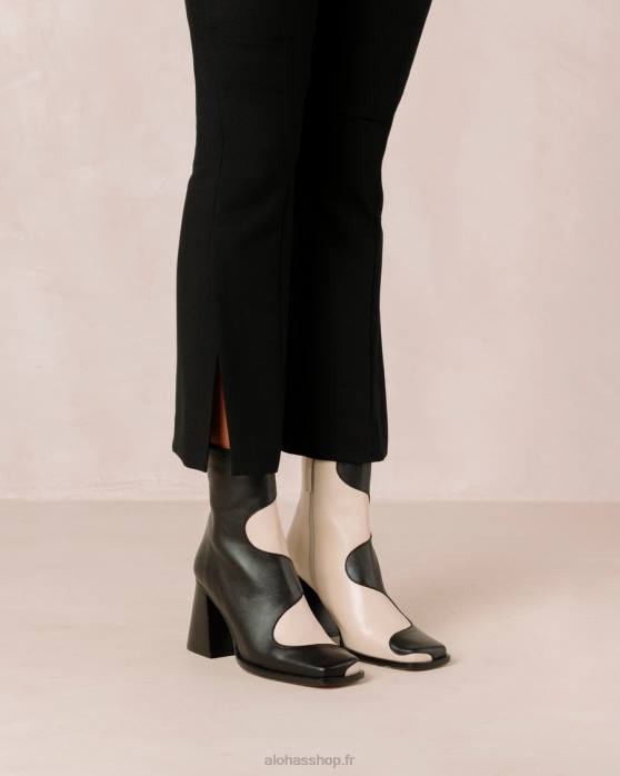 femmes crème noire P64N9 Alohas blair - bottes en cuir noir et blanc