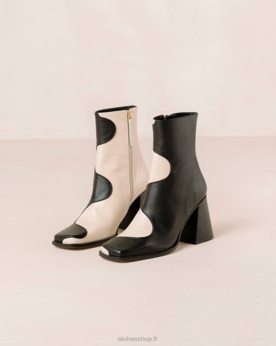 femmes crème noire P64N9 Alohas blair - bottes en cuir noir et blanc