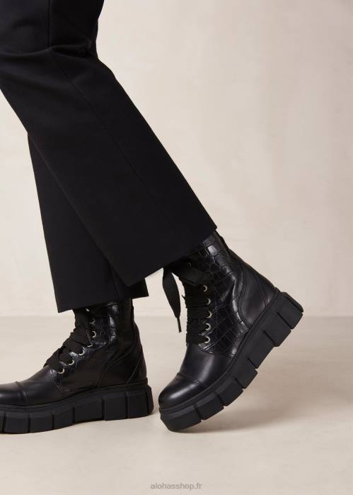 femmes croco noir P64N59 Alohas can can croco - bottes en cuir noir
