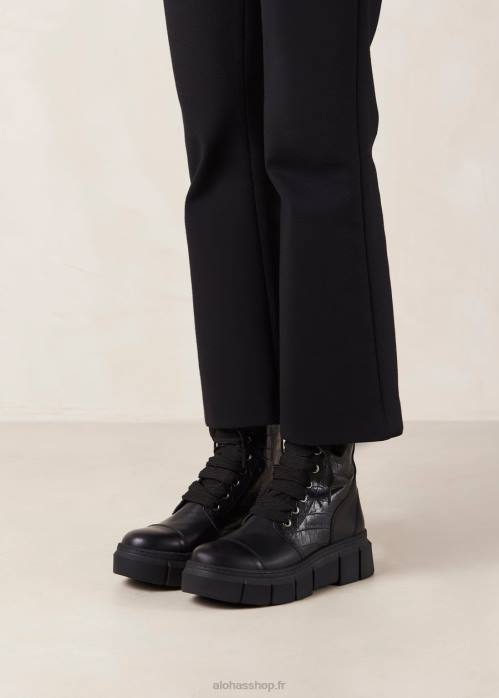 femmes croco noir P64N59 Alohas can can croco - bottes en cuir noir