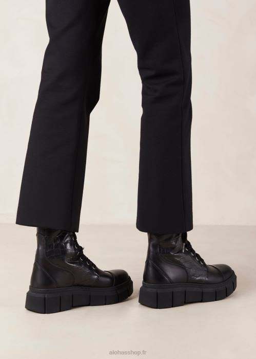 femmes croco noir P64N59 Alohas can can croco - bottes en cuir noir