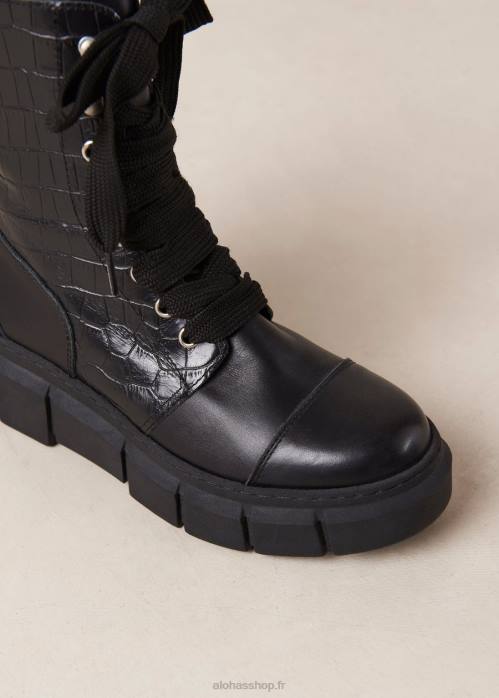 femmes croco noir P64N59 Alohas can can croco - bottes en cuir noir