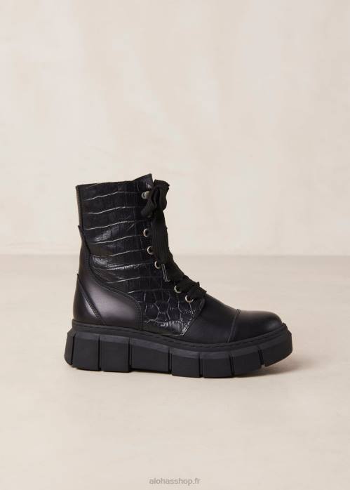 femmes croco noir P64N59 Alohas can can croco - bottes en cuir noir