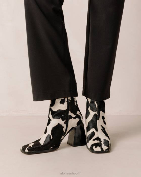 femmes impression vache noire P64N147 Alohas south cow - bottes en cuir imprimé vache