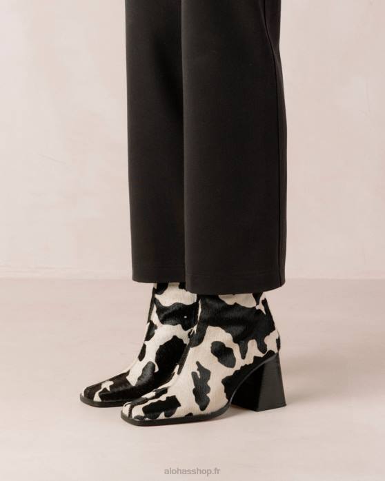 femmes impression vache noire P64N147 Alohas south cow - bottes en cuir imprimé vache