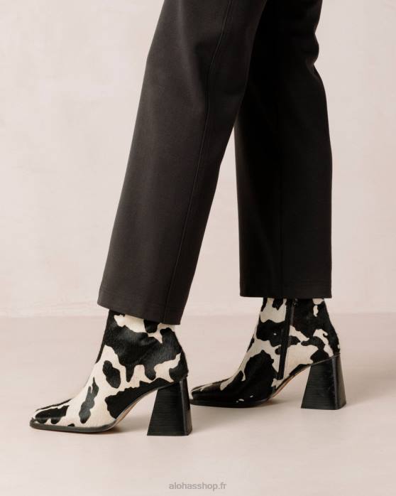 femmes impression vache noire P64N147 Alohas south cow - bottes en cuir imprimé vache