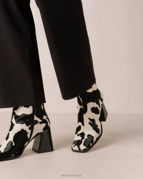 femmes impression vache noire P64N147 Alohas south cow - bottes en cuir imprimé vache