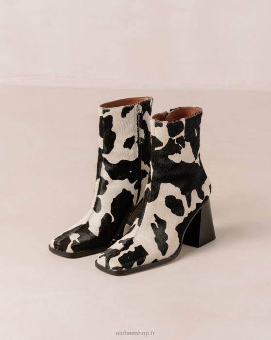 femmes impression vache noire P64N147 Alohas south cow - bottes en cuir imprimé vache
