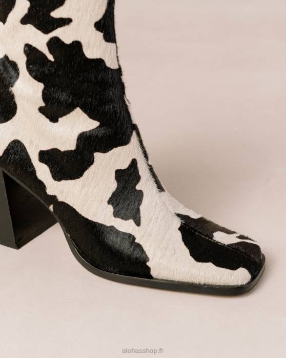 femmes impression vache noire P64N147 Alohas south cow - bottes en cuir imprimé vache