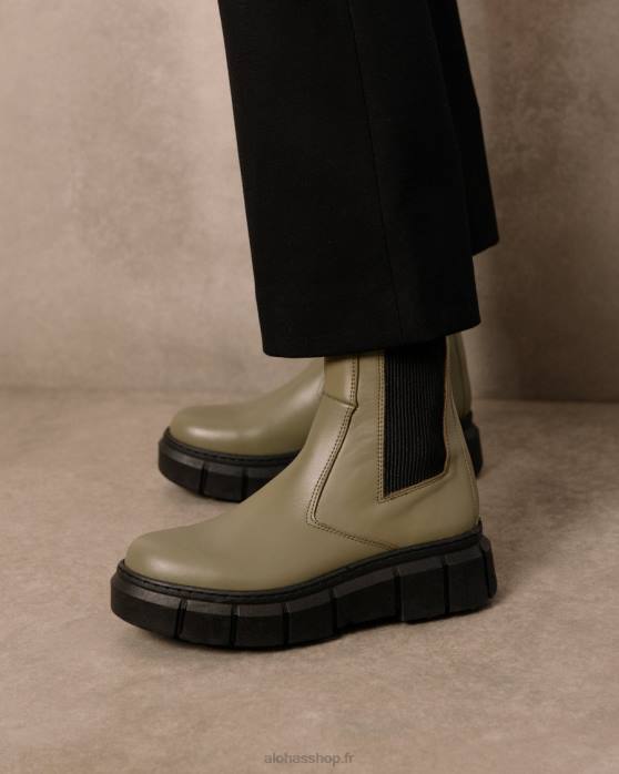 femmes kaki P64N209 Alohas armure - bottes en cuir vert