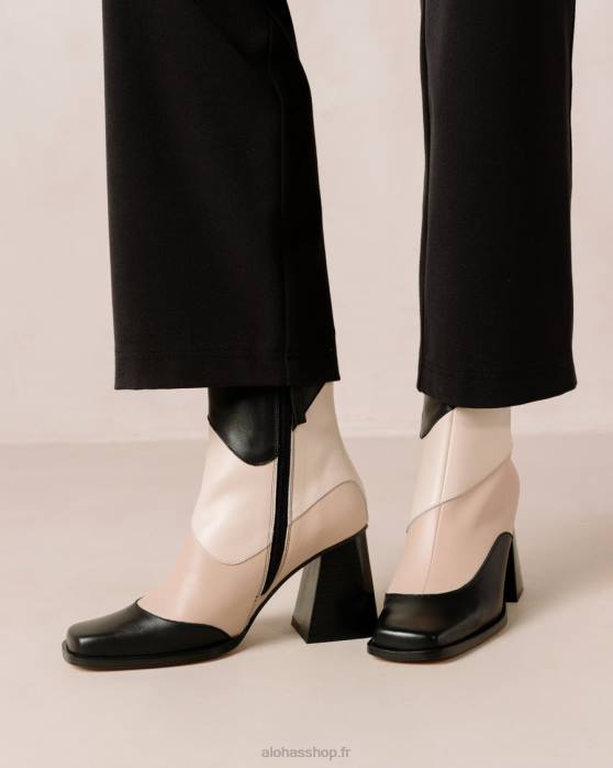 femmes kaléidoscope noir P64N207 Alohas patchwork sud - bottines en cuir noir et beige