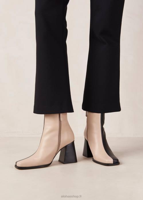 femmes noir P64N144 Alohas sud bicolore - bottines en cuir noir et beige