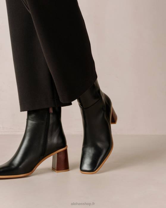 femmes noir P64N345 Alohas west vintage - bottes en cuir noir
