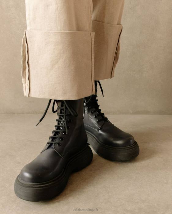 femmes noir P64N486 Alohas gouache - bottes en cuir vegan noir