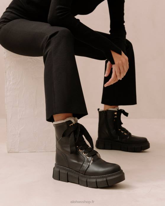 femmes noir P64N58 Alohas can can - bottines en cuir noir