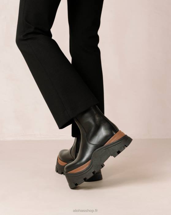 femmes noisette noire P64N334 Alohas noisette saphir - bottes en cuir noir
