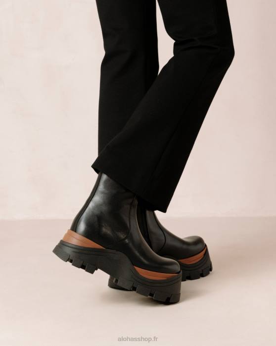 femmes noisette noire P64N334 Alohas noisette saphir - bottes en cuir noir