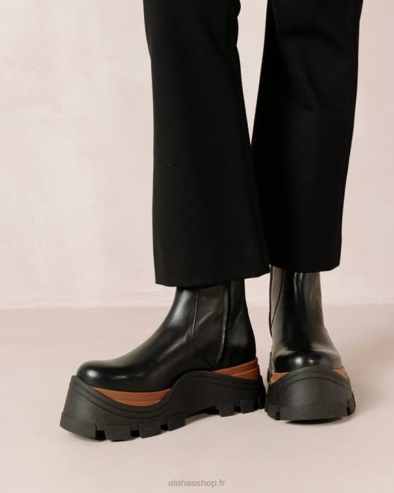 femmes noisette noire P64N334 Alohas noisette saphir - bottes en cuir noir