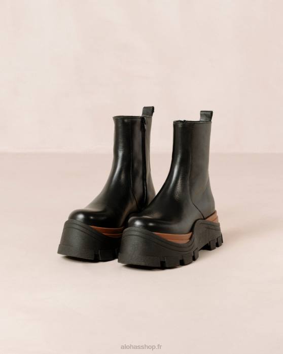 femmes noisette noire P64N334 Alohas noisette saphir - bottes en cuir noir
