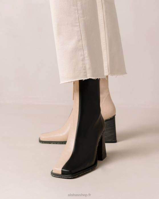 femmes pierre bicolore beige noir P64N201 Alohas south corn - bottes en cuir végétalien noir et beige
