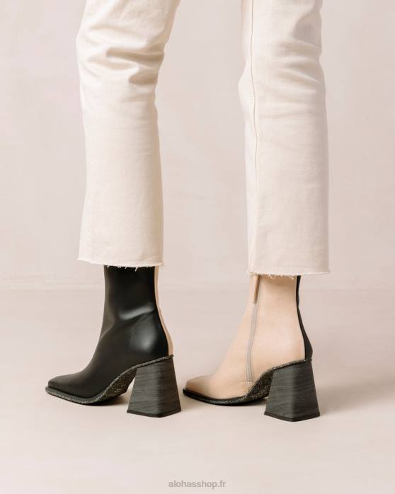 femmes pierre bicolore beige noir P64N201 Alohas south corn - bottes en cuir végétalien noir et beige