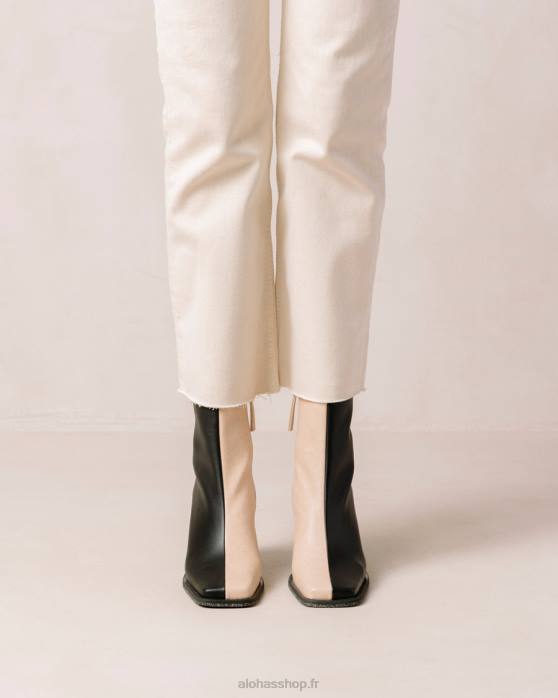 femmes pierre bicolore beige noir P64N201 Alohas south corn - bottes en cuir végétalien noir et beige