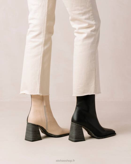 femmes pierre bicolore beige noir P64N201 Alohas south corn - bottes en cuir végétalien noir et beige