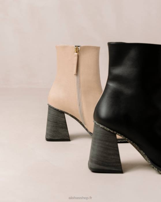femmes pierre bicolore beige noir P64N201 Alohas south corn - bottes en cuir végétalien noir et beige