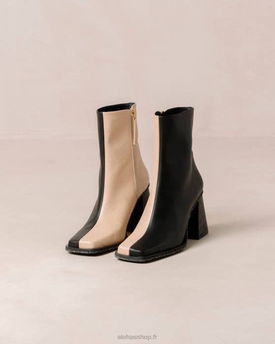femmes pierre bicolore beige noir P64N201 Alohas south corn - bottes en cuir végétalien noir et beige