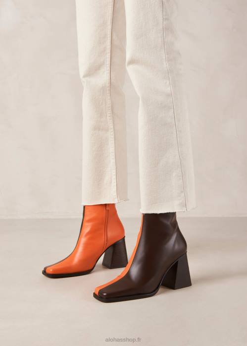 femmes pomélo brun P64N205 Alohas sud bicolore - bottines en cuir marron et orange