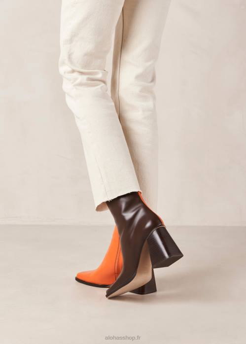 femmes pomélo brun P64N205 Alohas sud bicolore - bottines en cuir marron et orange