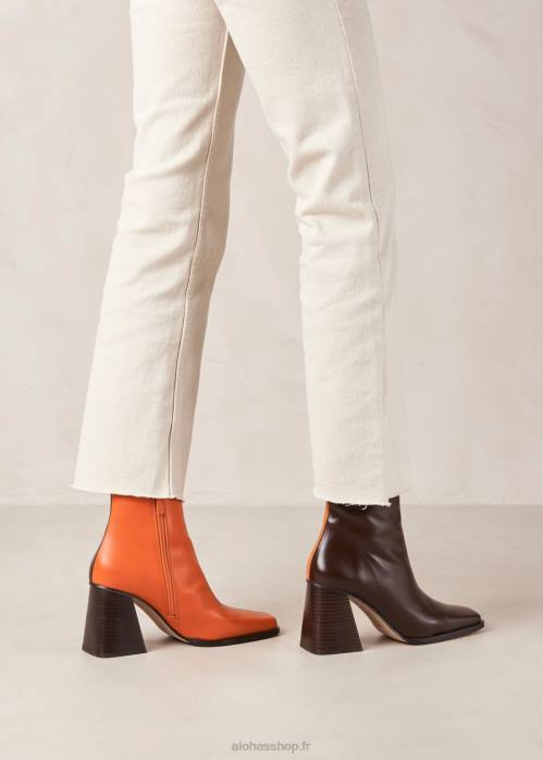 femmes pomélo brun P64N205 Alohas sud bicolore - bottines en cuir marron et orange