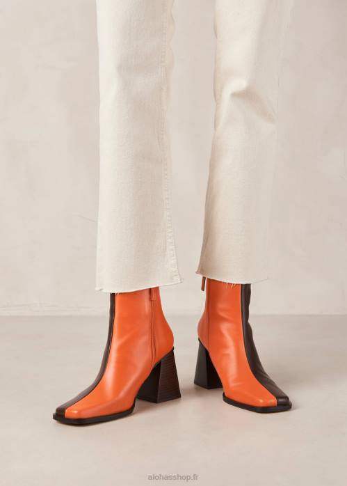 femmes pomélo brun P64N205 Alohas sud bicolore - bottines en cuir marron et orange