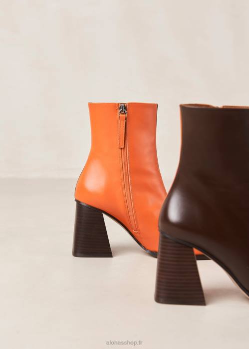 femmes pomélo brun P64N205 Alohas sud bicolore - bottines en cuir marron et orange