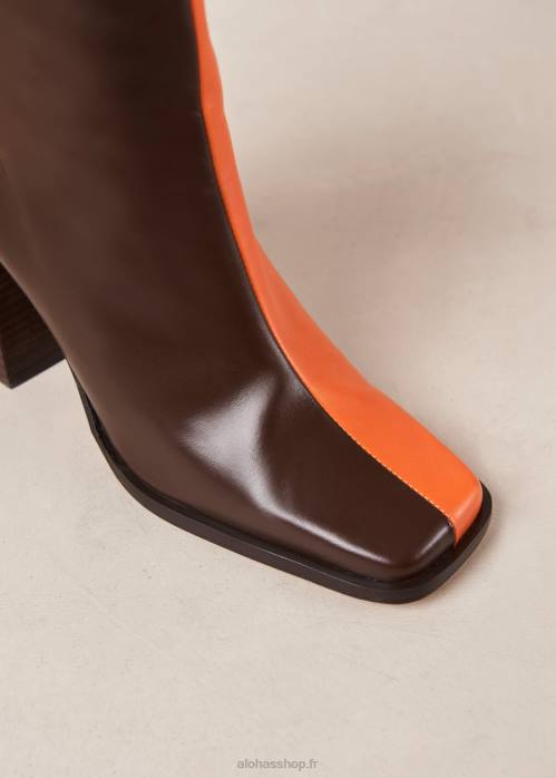 femmes pomélo brun P64N205 Alohas sud bicolore - bottines en cuir marron et orange