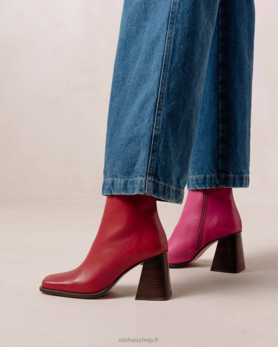 femmes rouge à lèvres rouge magenta P64N196 Alohas sud bicolore - bottines en cuir rouge et rose