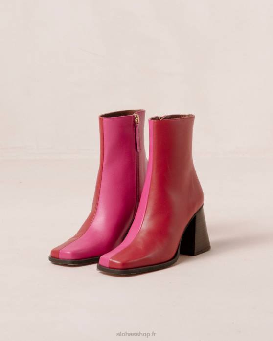 femmes rouge à lèvres rouge magenta P64N196 Alohas sud bicolore - bottines en cuir rouge et rose