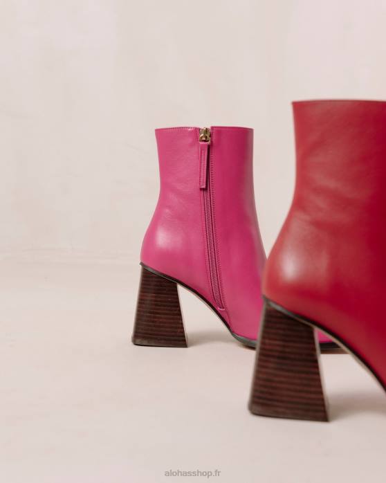femmes rouge à lèvres rouge magenta P64N196 Alohas sud bicolore - bottines en cuir rouge et rose