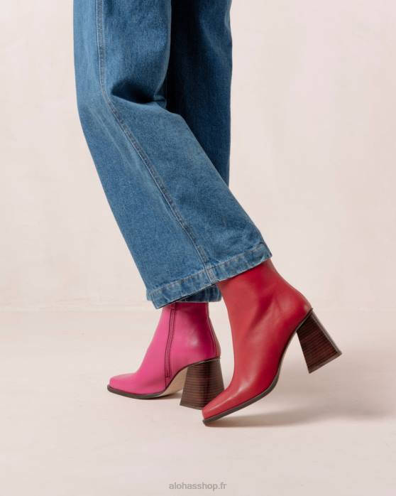 femmes rouge à lèvres rouge magenta P64N196 Alohas sud bicolore - bottines en cuir rouge et rose