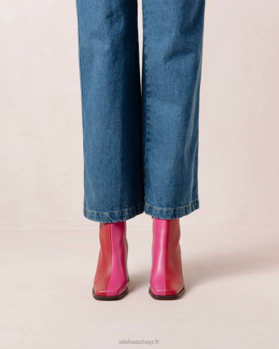 femmes rouge à lèvres rouge magenta P64N196 Alohas sud bicolore - bottines en cuir rouge et rose