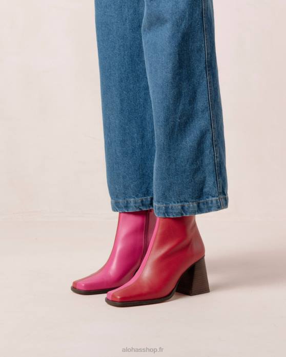 femmes rouge à lèvres rouge magenta P64N196 Alohas sud bicolore - bottines en cuir rouge et rose