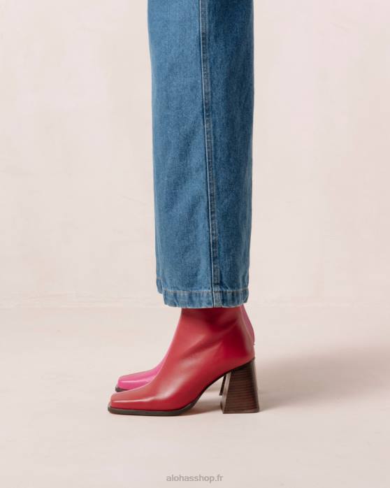 femmes rouge à lèvres rouge magenta P64N196 Alohas sud bicolore - bottines en cuir rouge et rose